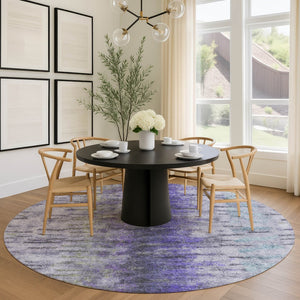 HomeRoots 8' Stylish Round Abstract Area Rug in Purple, Ivory & Gray - Washable, Durable for Indoor/Outdoor Use! 659146