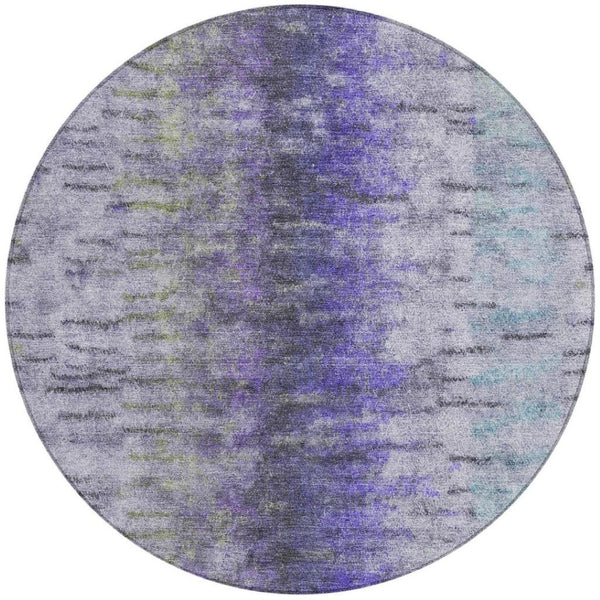 HomeRoots 8' Stylish Round Abstract Area Rug in Purple, Ivory & Gray - Washable, Durable for Indoor/Outdoor Use! 659146