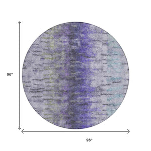 HomeRoots 8' Stylish Round Abstract Area Rug in Purple, Ivory & Gray - Washable, Durable for Indoor/Outdoor Use! 659146