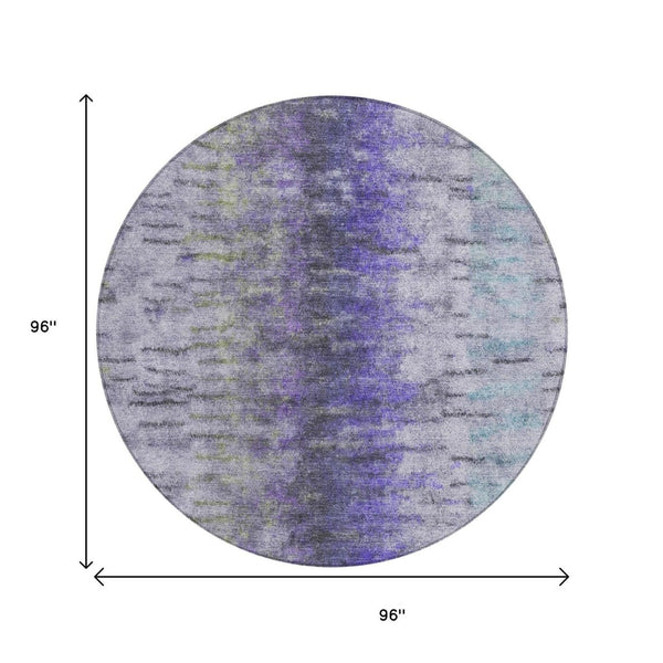 HomeRoots 8' Stylish Round Abstract Area Rug in Purple, Ivory & Gray - Washable, Durable for Indoor/Outdoor Use! 659146