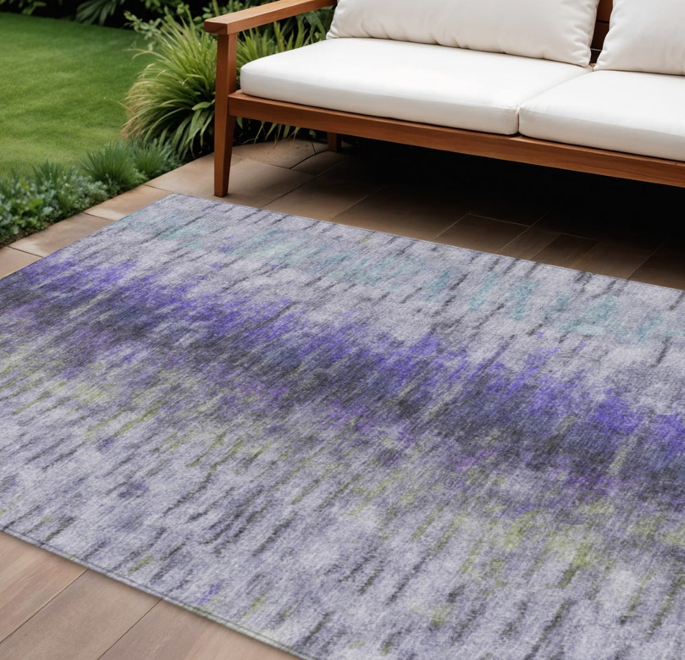 HomeRoots 8' x 10' Contemporary Purple Ivory Gray Abstract Washable Area Rug for Indoor & Outdoor Spaces 659147