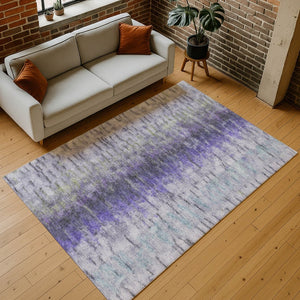 HomeRoots 9' Contemporary Purple Ivory and Gray Abstract Washable Area Rug for Indoor Outdoor Spaces 659148