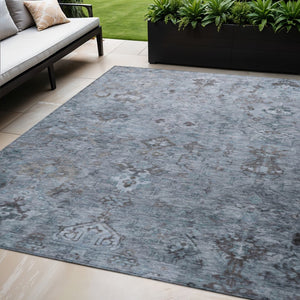 HomeRoots 5' X 8' Medallion Area Rug in Blue, Gray & Ivory – Washable, Versatile for Indoor & Outdoor Use! 659151