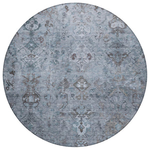 HomeRoots 8' Stylish Blue Gray Ivory Round Medallion Area Rug - Washable, Durable for Indoor & Outdoor Use! 659152