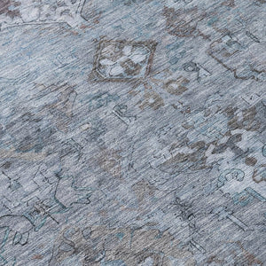 HomeRoots 8' Stylish Blue Gray Ivory Round Medallion Area Rug - Washable, Durable for Indoor & Outdoor Use! 659152