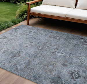 HomeRoots 9' Blue Gray & Ivory Medallion Washable Rug - Durable Indoor/Outdoor Area Rug for Versatile Spaces 659154