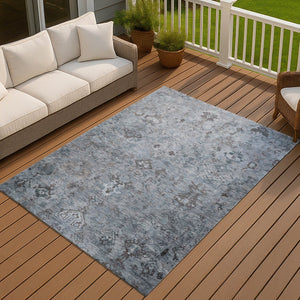 HomeRoots 9' Blue Gray & Ivory Medallion Washable Rug - Durable Indoor/Outdoor Area Rug for Versatile Spaces 659154