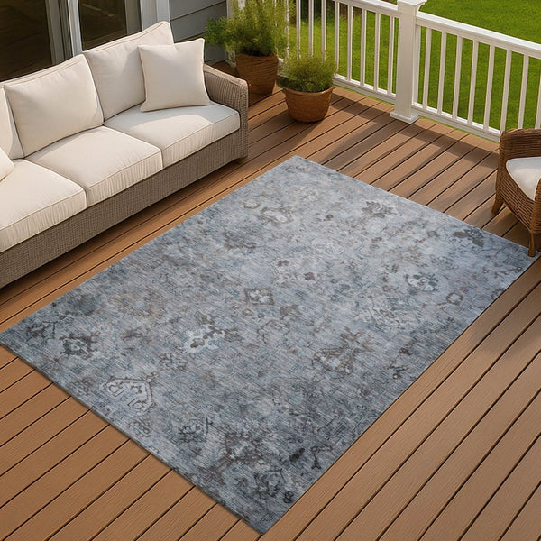 HomeRoots 9' Blue Gray & Ivory Medallion Washable Rug - Durable Indoor/Outdoor Area Rug for Versatile Spaces 659154