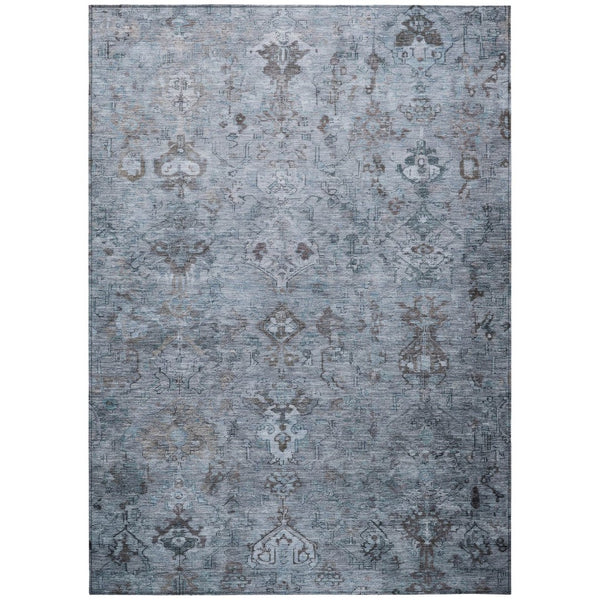 HomeRoots 9' Blue Gray & Ivory Medallion Washable Rug - Durable Indoor/Outdoor Area Rug for Versatile Spaces 659154