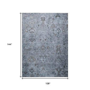 HomeRoots 9' Blue Gray & Ivory Medallion Washable Rug - Durable Indoor/Outdoor Area Rug for Versatile Spaces 659154