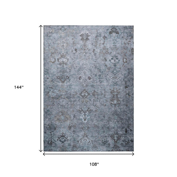 HomeRoots 9' Blue Gray & Ivory Medallion Washable Rug - Durable Indoor/Outdoor Area Rug for Versatile Spaces 659154
