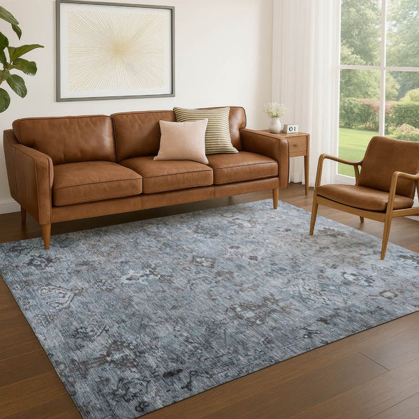 HomeRoots 9' Blue Gray & Ivory Medallion Washable Rug - Durable Indoor/Outdoor Area Rug for Versatile Spaces 659154