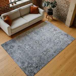 HomeRoots 9' Blue Gray & Ivory Medallion Washable Rug - Durable Indoor/Outdoor Area Rug for Versatile Spaces 659154