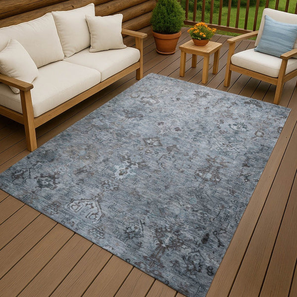 HomeRoots 10' Blue Gray Ivory Medallion Washable Area Rug - Durable Indoor Outdoor Design for High Traffic Spaces 659155