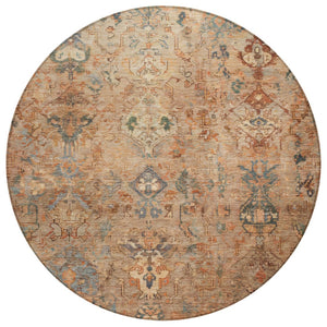 HomeRoots 8' Copper and Gray Round Medallion Rug – Stylish, Washable Area Rug for Indoor & Outdoor Spaces 659158