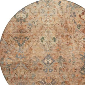 HomeRoots 8' Copper and Gray Round Medallion Rug – Stylish, Washable Area Rug for Indoor & Outdoor Spaces 659158