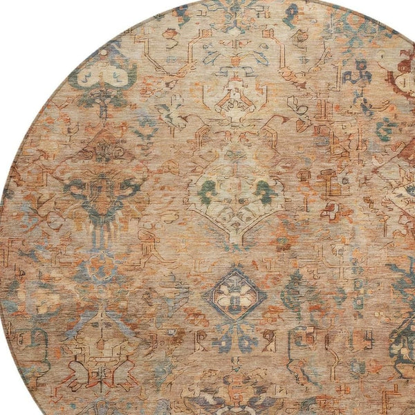 HomeRoots 8' Copper and Gray Round Medallion Rug – Stylish, Washable Area Rug for Indoor & Outdoor Spaces 659158