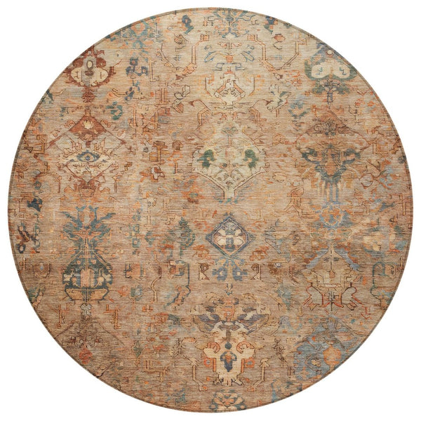 HomeRoots 8' Copper and Gray Round Medallion Rug – Stylish, Washable Area Rug for Indoor & Outdoor Spaces 659158