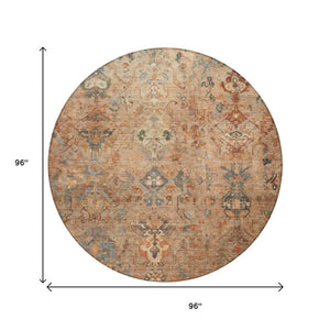 HomeRoots 8' Copper and Gray Round Medallion Rug – Stylish, Washable Area Rug for Indoor & Outdoor Spaces 659158
