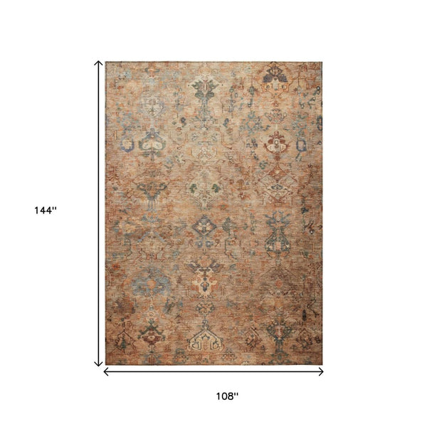 HomeRoots 9' X 12' Copper and Gray Medallion Area Rug - Stylish, Washable, Durable for Indoor & Outdoor Use 659160