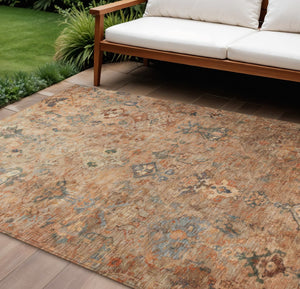 HomeRoots 9' X 12' Copper and Gray Medallion Area Rug - Stylish, Washable, Durable for Indoor & Outdoor Use 659160
