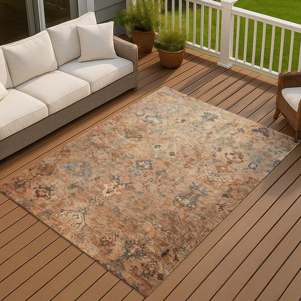 HomeRoots 9' X 12' Copper and Gray Medallion Area Rug - Stylish, Washable, Durable for Indoor & Outdoor Use 659160