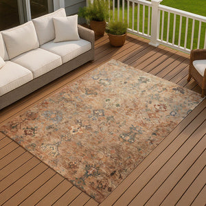 HomeRoots 10' Copper and Gray Medallion Washable Area Rug - Durable Indoor/Outdoor Style for High Traffic Spaces 659161