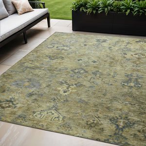 HomeRoots 5' Medallion Indoor Outdoor Area Rug - Green, Blue & Ivory, Machine Washable, Durable & Stylish 659163