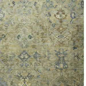 HomeRoots 5' Medallion Indoor Outdoor Area Rug - Green, Blue & Ivory, Machine Washable, Durable & Stylish 659163