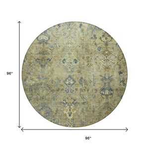HomeRoots 8' Round Medallion Rug in Green, Blue & Ivory - Washable Indoor/Outdoor Area Rug for Easy Care 659164