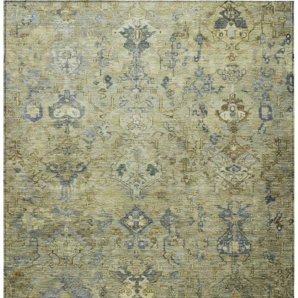 HomeRoots 9' X 12' Medallion Area Rug in Green, Blue & Ivory - Washable, Stain-Resistant for Indoor/Outdoor Use 659166