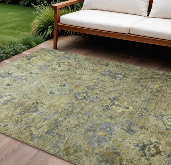 HomeRoots 10' Classic Medallion Washable Area Rug in Green, Blue & Ivory - Durable Indoor/Outdoor Design! 659167