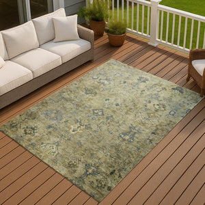 HomeRoots 10' Classic Medallion Washable Area Rug in Green, Blue & Ivory - Durable Indoor/Outdoor Design! 659167