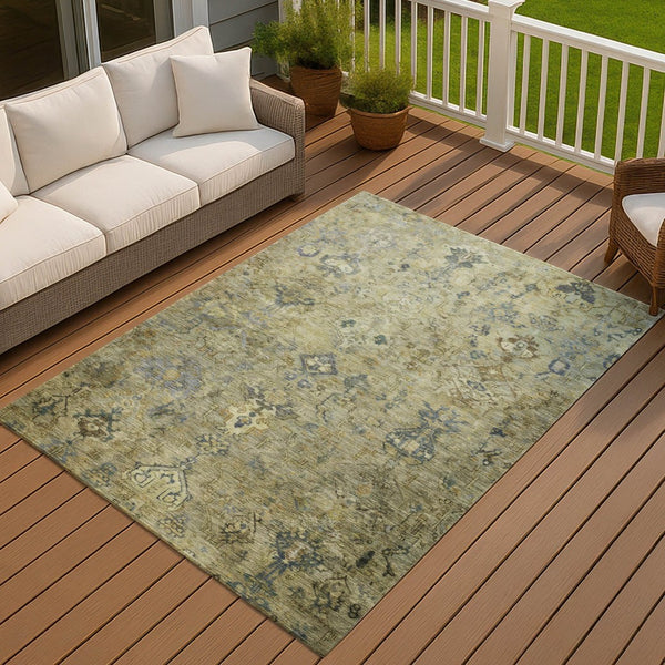 HomeRoots 10' Classic Medallion Washable Area Rug in Green, Blue & Ivory - Durable Indoor/Outdoor Design! 659167