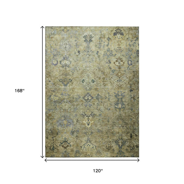 HomeRoots 10' Classic Medallion Washable Area Rug in Green, Blue & Ivory - Durable Indoor/Outdoor Design! 659167