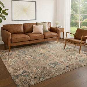 HomeRoots 5' Khaki and Gray Medallion Area Rug - Washable, Durable, Indoor/Outdoor, Perfect for High-Traffic Spaces 659169