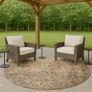 HomeRoots 8' Khaki and Gray Round Medallion Rug - Durable, Stylish, Washable Area Rug for Indoor & Outdoor Use 659170