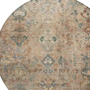 HomeRoots 8' Khaki and Gray Round Medallion Rug - Durable, Stylish, Washable Area Rug for Indoor & Outdoor Use 659170