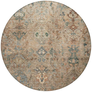 HomeRoots 8' Khaki and Gray Round Medallion Rug - Durable, Stylish, Washable Area Rug for Indoor & Outdoor Use 659170