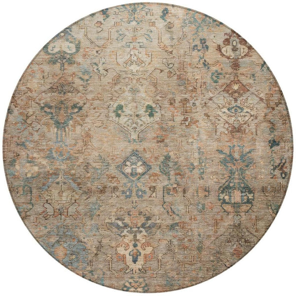 HomeRoots 8' Khaki and Gray Round Medallion Rug - Durable, Stylish, Washable Area Rug for Indoor & Outdoor Use 659170