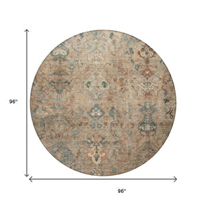 HomeRoots 8' Khaki and Gray Round Medallion Rug - Durable, Stylish, Washable Area Rug for Indoor & Outdoor Use 659170