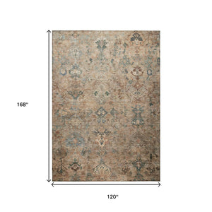 HomeRoots 10' Khaki & Gray Washable Medallion Area Rug - Stylish, Durable, Indoor/Outdoor, Easy Care & Versatile 659173