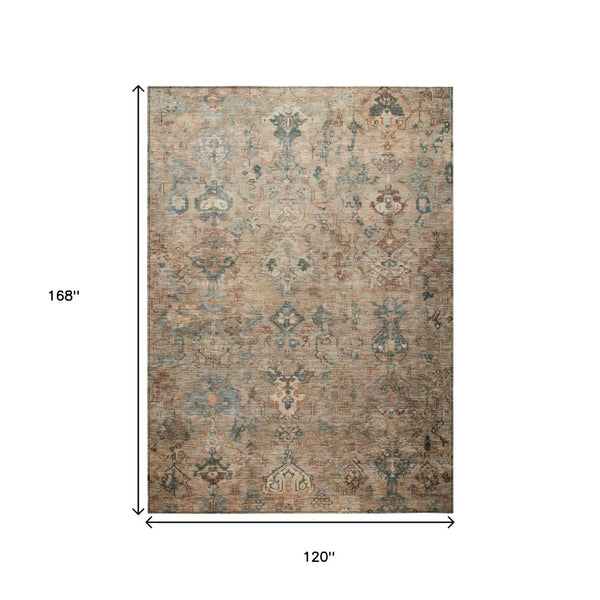HomeRoots 10' Khaki & Gray Washable Medallion Area Rug - Stylish, Durable, Indoor/Outdoor, Easy Care & Versatile 659173