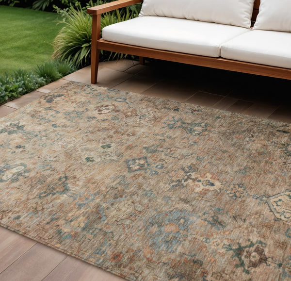 HomeRoots 10' Khaki & Gray Washable Medallion Area Rug - Stylish, Durable, Indoor/Outdoor, Easy Care & Versatile 659173