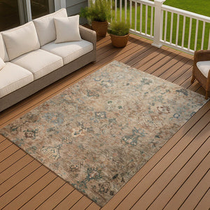 HomeRoots 10' Khaki & Gray Washable Medallion Area Rug - Stylish, Durable, Indoor/Outdoor, Easy Care & Versatile 659173