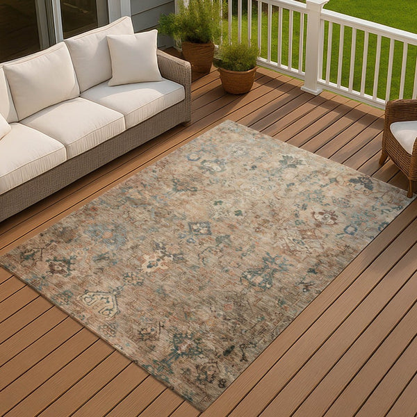 HomeRoots 10' Khaki & Gray Washable Medallion Area Rug - Stylish, Durable, Indoor/Outdoor, Easy Care & Versatile 659173