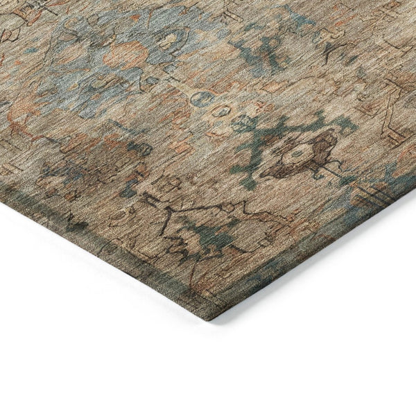 HomeRoots 10' Khaki & Gray Washable Medallion Area Rug - Stylish, Durable, Indoor/Outdoor, Easy Care & Versatile 659173