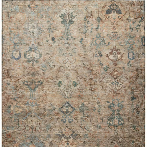 HomeRoots 10' Khaki & Gray Washable Medallion Area Rug - Stylish, Durable, Indoor/Outdoor, Easy Care & Versatile 659173