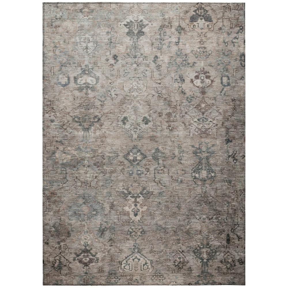 HomeRoots 5' Taupe and Gray Medallion Area Rug - Washable Indoor/Outdoor, Durable, Stylish, Stain-Resistant Design 659175