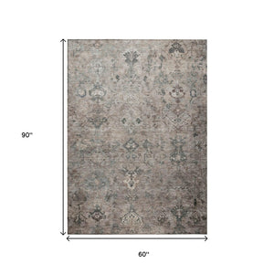 HomeRoots 5' Taupe and Gray Medallion Area Rug - Washable Indoor/Outdoor, Durable, Stylish, Stain-Resistant Design 659175